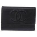 CHANEL COCO Mark Bifold Wallet Caviar Skin Black Silver CC Auth 194143A-2