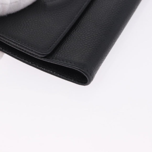 CHANEL COCO Mark Bifold Wallet Caviar Skin Black Silver CC Auth 194143A