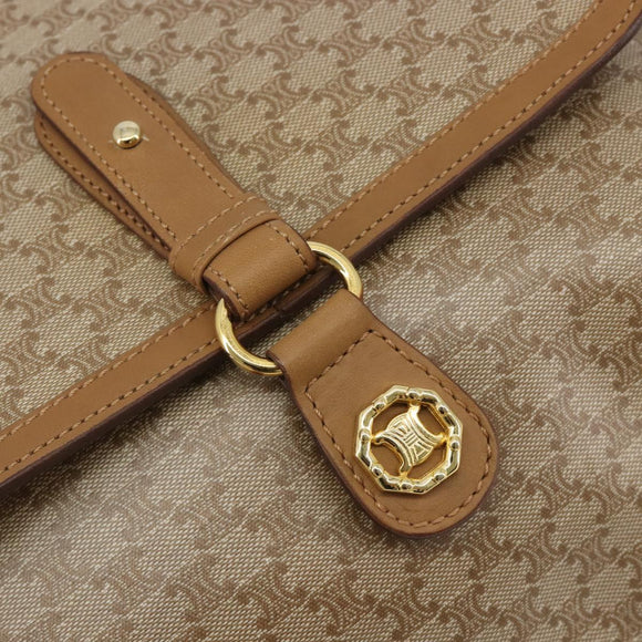 CELINE Macadam Shoulder Bag PVC Leather Beige Gold Tone Auth 194144A