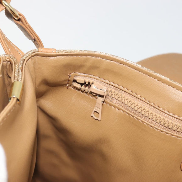CELINE Macadam Shoulder Bag PVC Leather Beige Gold Tone Auth 194144A