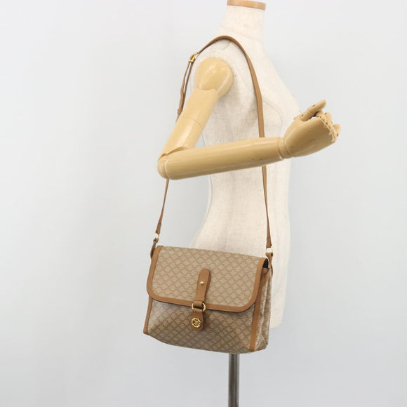 CELINE Macadam Shoulder Bag PVC Leather Beige Gold Tone Auth 194144A