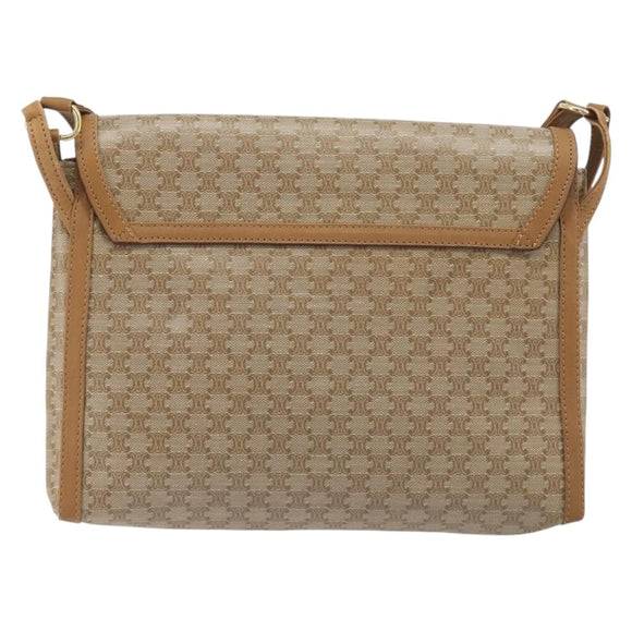 CELINE Macadam Shoulder Bag PVC Leather Beige Gold Tone Auth 194144A