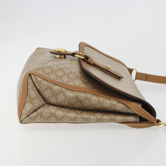 CELINE Macadam Shoulder Bag PVC Leather Beige Gold Tone Auth 194144A