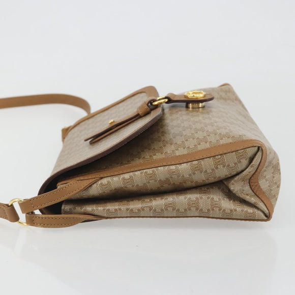 CELINE Macadam Shoulder Bag PVC Leather Beige Gold Tone Auth 194144A
