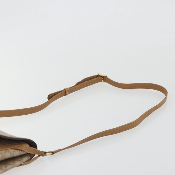 CELINE Macadam Shoulder Bag PVC Leather Beige Gold Tone Auth 194144A