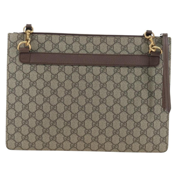 GUCCI GG Supreme Web Sherry Line Courier Bag PVC Beige Gold 474083 Auth 194145V