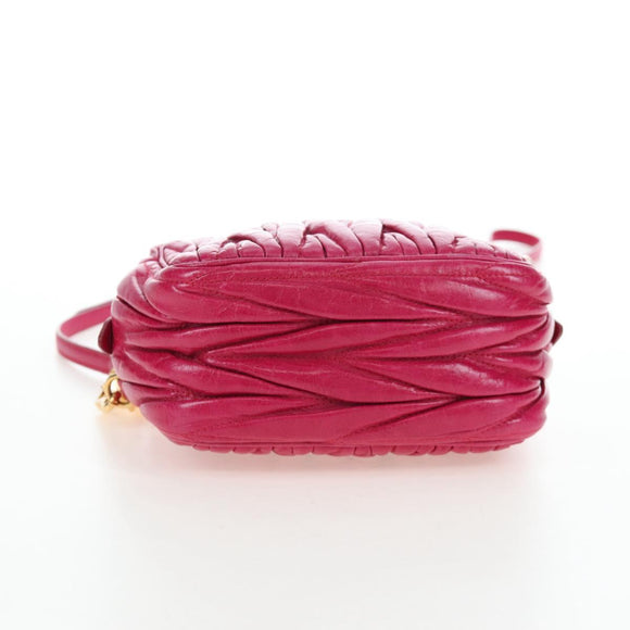 Miu Miu Matelasse Shoulder Bag Leather Pink Gold Tone Auth 194148V