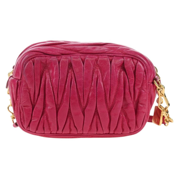 Miu Miu Matelasse Shoulder Bag Leather Pink Gold Tone Auth 194148V