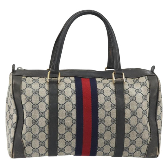 GUCCI GG Supreme Hand Bag PVC Leather Navy Gold Tone Auth 194149
