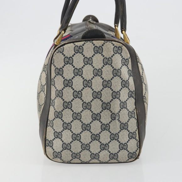 GUCCI GG Supreme Hand Bag PVC Leather Navy Gold Tone Auth 194149