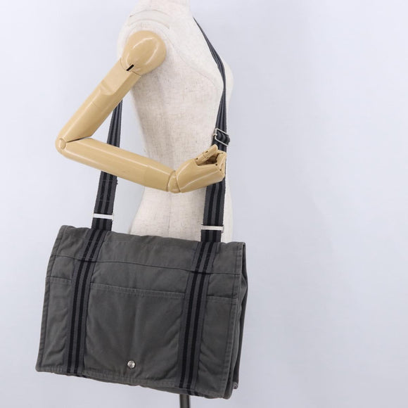HERMES Fourre Tout Bassas MM Shoulder Bag Canvas Gray Silver Auth 194155