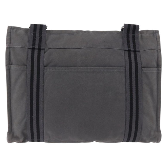 HERMES Fourre Tout Bassas MM Shoulder Bag Canvas Gray Silver Auth 194155