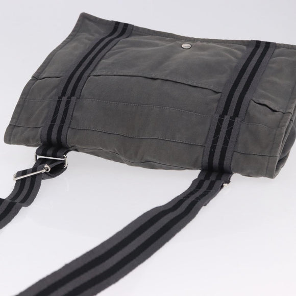 HERMES Fourre Tout Bassas MM Shoulder Bag Canvas Gray Silver Auth 194155