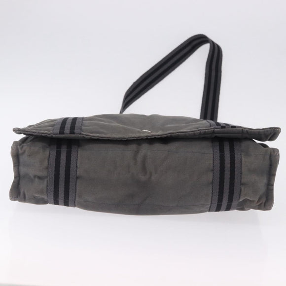 HERMES Fourre Tout Bassas MM Shoulder Bag Canvas Gray Silver Auth 194155