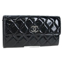 CHANEL Brilliant Matelasse Long Wallet Patent Black Silver CC Auth 194160M-1