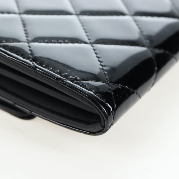 CHANEL Brilliant Matelasse Long Wallet Patent Black Silver CC Auth 194160M