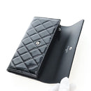 CHANEL Brilliant Matelasse Long Wallet Patent Black Silver CC Auth 194160M-13