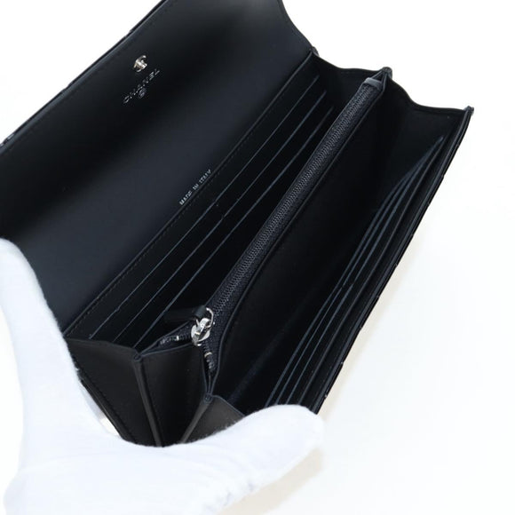 CHANEL Brilliant Matelasse Long Wallet Patent Black Silver CC Auth 194160M