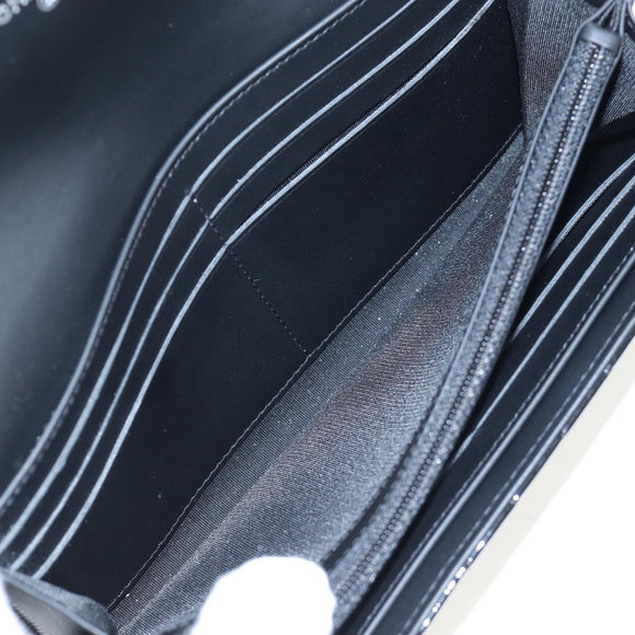 CHANEL Brilliant Matelasse Long Wallet Patent Black Silver CC Auth 194160M