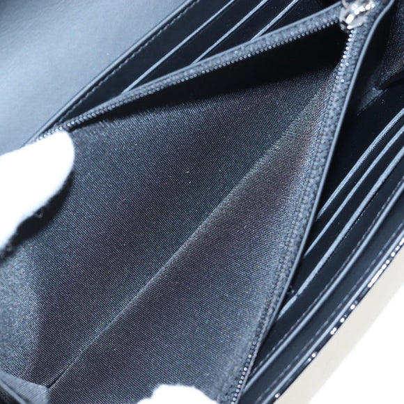 CHANEL Brilliant Matelasse Long Wallet Patent Black Silver CC Auth 194160M