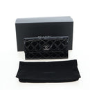 CHANEL Brilliant Matelasse Long Wallet Patent Black Silver CC Auth 194160M-24