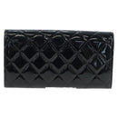 CHANEL Brilliant Matelasse Long Wallet Patent Black Silver CC Auth 194160M-3