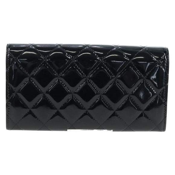 CHANEL Brilliant Matelasse Long Wallet Patent Black Silver CC Auth 194160M