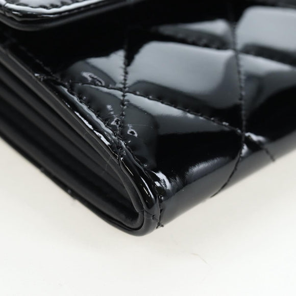 CHANEL Brilliant Matelasse Long Wallet Patent Black Silver CC Auth 194160M