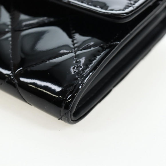 CHANEL Brilliant Matelasse Long Wallet Patent Black Silver CC Auth 194160M