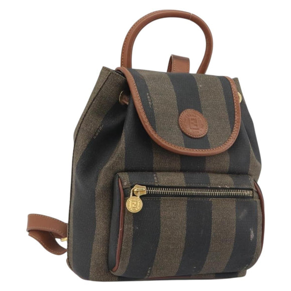 FENDI Pecan Backpack PVC Leather Brown Gold Tone Auth 194161