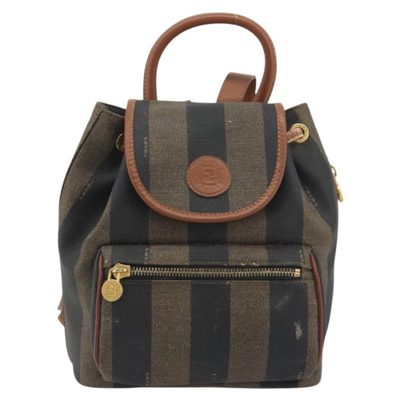FENDI Pecan Backpack PVC Leather Brown Gold Tone Auth 194161