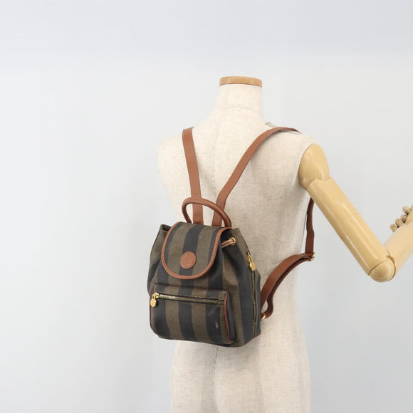FENDI Pecan Backpack PVC Leather Brown Gold Tone Auth 194161