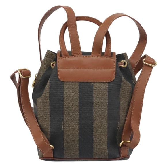 FENDI Pecan Backpack PVC Leather Brown Gold Tone Auth 194161