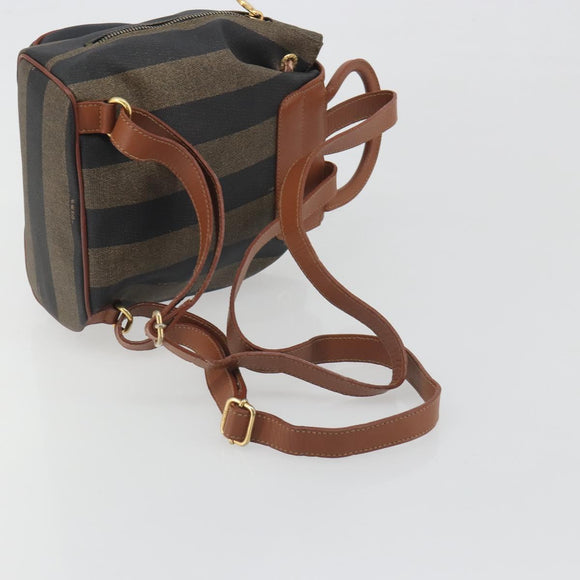 FENDI Pecan Backpack PVC Leather Brown Gold Tone Auth 194161