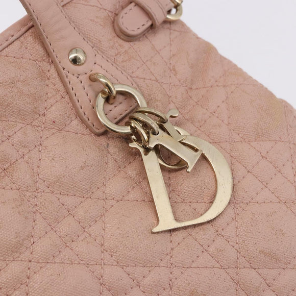 Christian Dior Canage Hand Bag Canvas Pink Gold Tone Auth 194165