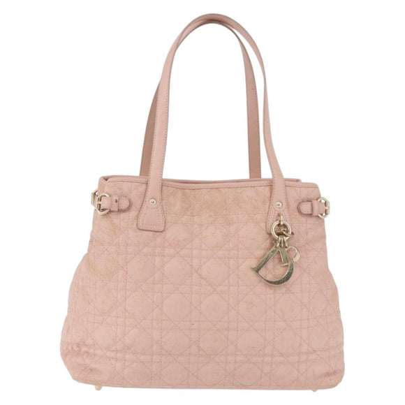 Christian Dior Canage Hand Bag Canvas Pink Gold Tone Auth 194165