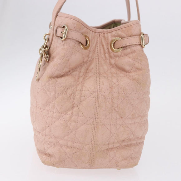 Christian Dior Canage Hand Bag Canvas Pink Gold Tone Auth 194165