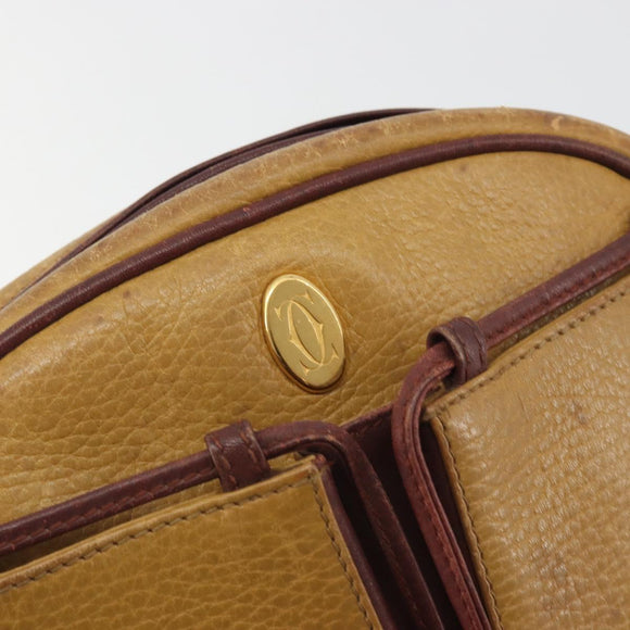 CARTIER Must Line Shoulder Bag Leather Beige Gold Auth 194176