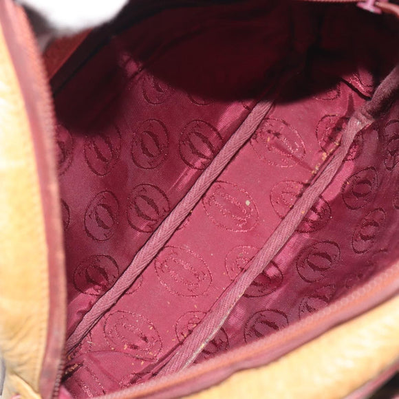 CARTIER Must Line Shoulder Bag Leather Beige Gold Auth 194176