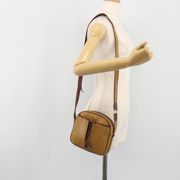 CARTIER Must Line Shoulder Bag Leather Beige Gold Auth 194176