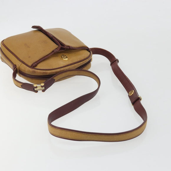 CARTIER Must Line Shoulder Bag Leather Beige Gold Auth 194176