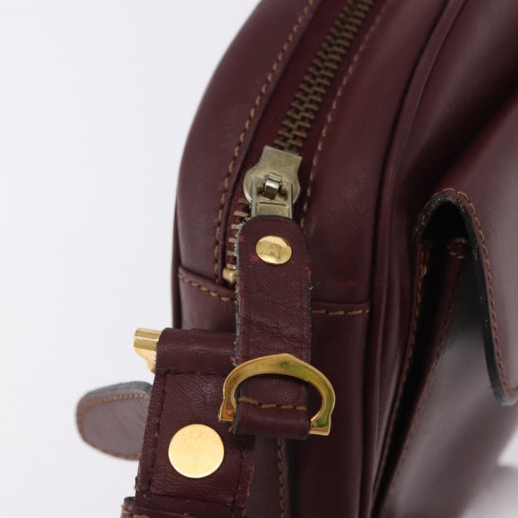 CARTIER Must Line Shoulder Bag Leather Bordeaux Gold Tone Auth 194177A