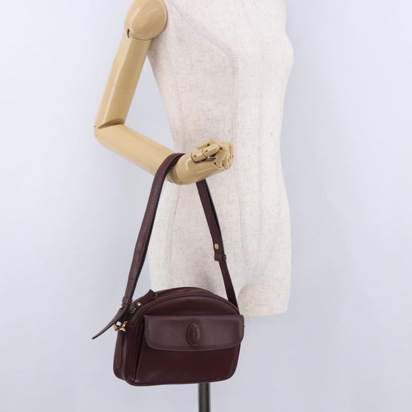 CARTIER Must Line Shoulder Bag Leather Bordeaux Gold Tone Auth 194177A