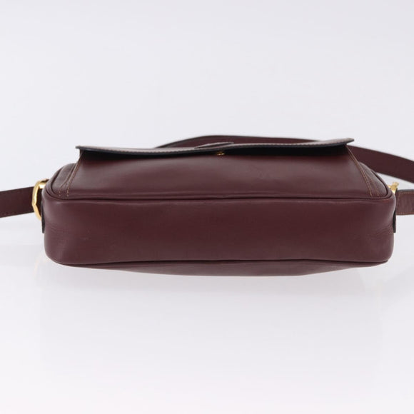CARTIER Must Line Shoulder Bag Leather Bordeaux Gold Tone Auth 194177A