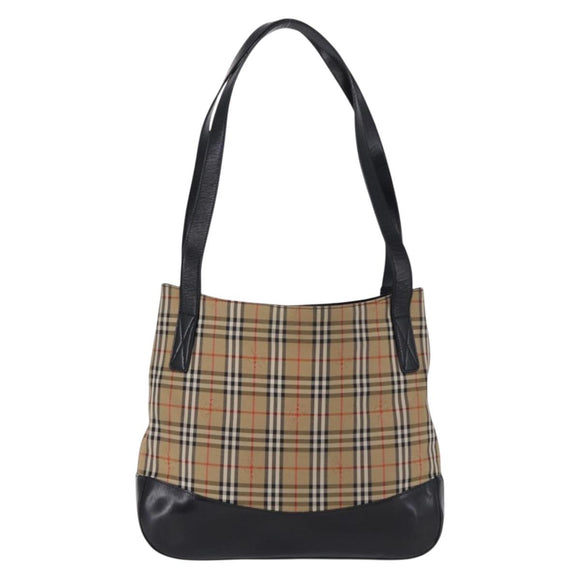 Burberrys Nova Check Shoulder Bag Canvas Beige Black Auth 194178A