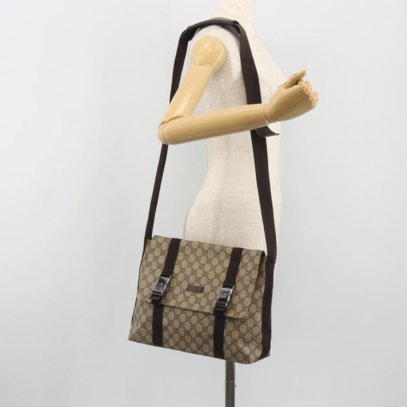 GUCCI GG Supreme Shoulder Bag PVC Leather Beige Silver 122373 Auth 194179A