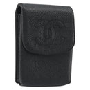CHANEL COCO Mark Cigarette Case Caviar Skin Black CC Auth 194184M-1