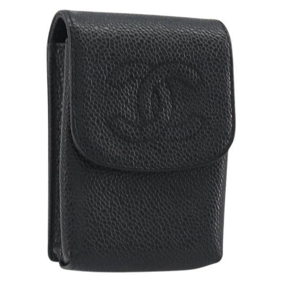 CHANEL COCO Mark Cigarette Case Caviar Skin Black CC Auth 194184M