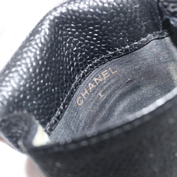 CHANEL COCO Mark Cigarette Case Caviar Skin Black CC Auth 194184M