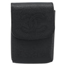 CHANEL COCO Mark Cigarette Case Caviar Skin Black CC Auth 194184M-2